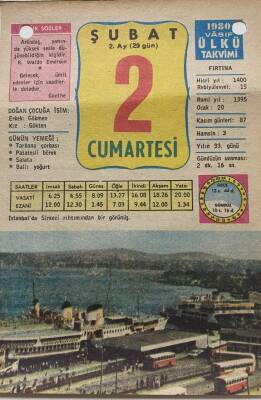 2 Şubat 1980 Takvim Yaprağı - Doğum Günü Hediyesi EFM(N)7826 - 1