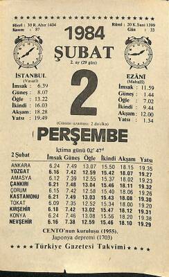 2 Şubat 1984 Takvim Yaprağı - Doğum Günü Hediyesi EFM(N)11807 - 1