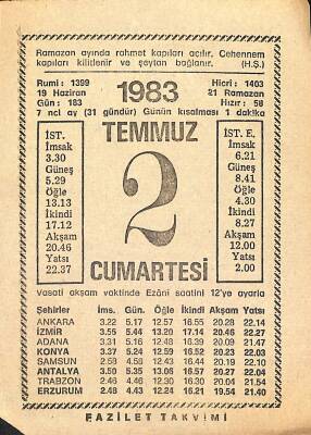 2 Temmuz 1983 Takvim Yaprağı - Doğum Günü Hediyesi EFM(N)12483 - 1