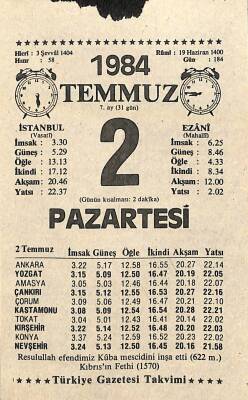 2 Temmuz 1984 Takvim Yaprağı - Doğum Günü Hediyesi EFM(N)11253 - 1