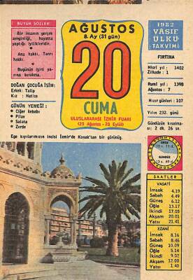 20 Ağustos 1982 Takvim Yaprağı - Doğum Günü Hediyesi EFM(N)9229 - 1