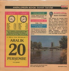 20 Aralık 1984 Takvim Yaprağı EFM(N)4086 - 3