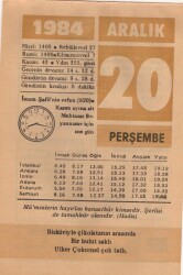 20 Aralık 1984 Takvim Yaprağı EFM(N)4179 - 3