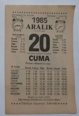 20 Aralık 1985 Takvim Yaprağı - Doğum Günü Hediyesi EFM(N)6865 - 1