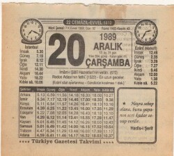 20 Aralık 1989 Takvim Yaprağı EFM(N)4210 - 3