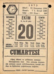 20 Ekim 1973 Takvim Yaprağı - Doğum Günü Hediyesi EFM(N)10602 - 4