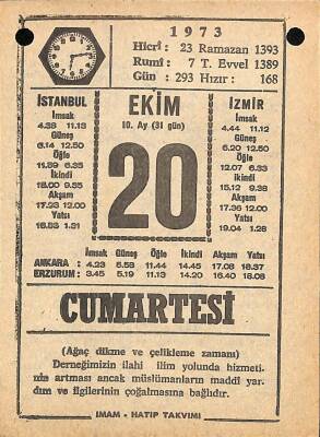 20 Ekim 1973 Takvim Yaprağı - Doğum Günü Hediyesi EFM(N)10602 - 4