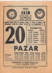 20 Ekim 1974 Takvim Yaprağı EFM(N)2990 - 3