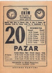 20 Ekim 1974 Takvim Yaprağı EFM(N)2990 - 1