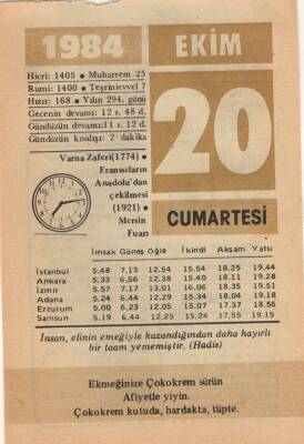 20 Ekim 1984 Takvim Yaprağı EFM(N)3021 - 3