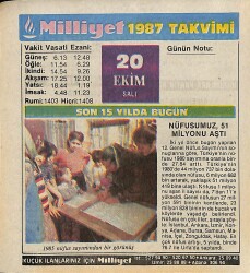 20 Ekim 1987 Resimli Takvim Yaprağı - Doğum Günü Hediyesi EFM(N)10518 - 4