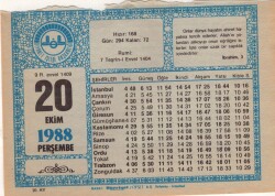 20 Ekim 1988 Takvim Yaprağı EFM(N)3206 - 2