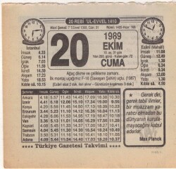 20 Ekim 1989 Takvim Yaprağı EFM(N)3114 - 3