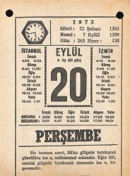 20 Eylül 1973 Takvim Yaprağı - Doğum Günü Hediyesi EFM(N)9866 - 1