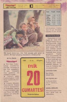 20 Eylül 1980 Takvim Yaprağı -Doğum Günü Hediyesi EFM(N)6420 - 1