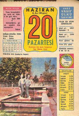 20 Haziran 1983 Takvim Yaprağı - Doğum Günü Hediyesi EFM(N)9015 - 1