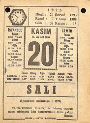 20 Kasım 1973 Takvim Yaprağı - Doğum Günü Hediyesi EFM(N)10723 - 4