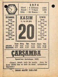 20 Kasım 1974 Takvim Yaprağı - Doğum Günü Hediyesi EFM(N)10782 - 2