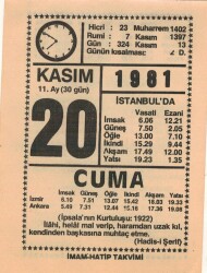 20 Kasım 1981 Takvim Yaprağı EFM(N)4272 - 1