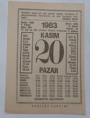 20 Kasım 1983 Takvim Yaprağı - Doğum Günü Hediyesi EFM(N)6912 - 1