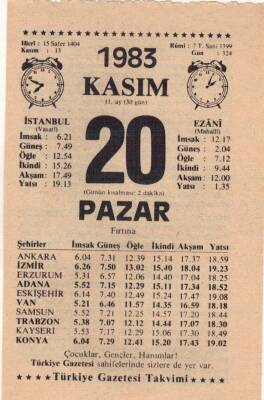 20 Kasım 1983 Takvim Yaprağı EFM(N)3964 - 3