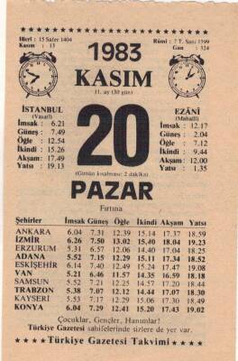 20 Kasım 1983 Takvim Yaprağı EFM(N)3964 - 2