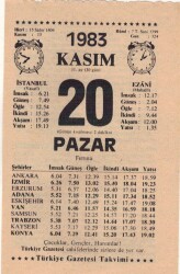 20 Kasım 1983 Takvim Yaprağı EFM(N)3964 - 1