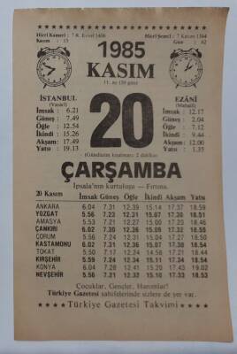 20 Kasım 1985 Takvim Yaprağı - Doğum Günü Hediyesi EFM(N)6696 - 1