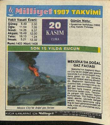 20 Kasım 1987 Takvim Yaprağı - Doğum Günü Hediyesi EFM(N)11859 - 1