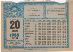 20 Kasım 1988 Takvim Yaprağı EFM(N)3450 - 3