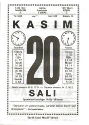 20 Kasım 2001 Takvim Yaprağı Doğum Günü Hediyesi EFM(N)4017 - 3