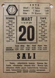 20 Mart 1973 Takvim Yaprağı - Doğum Günü Hediyesi EFM(N)8086 - 2