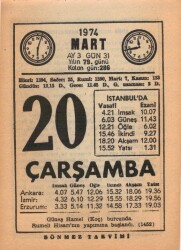 20 Mart 1974 Takvim Yaprağı EFM(N)5899 - 3