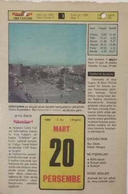 20 Mart 1980 Takvim Yaprağı - Doğum Günü Hediyesi EFM(N)7658 - 1