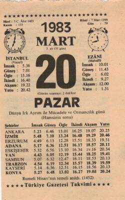 20 Mart 1983 Takvim Yaprağı EFM(N)5837 - 3