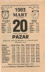 20 Mart 1983 Takvim Yaprağı EFM(N)5837 - 1