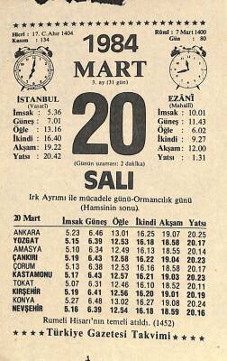 20 Mart 1984 Takvim Yaprağı - Doğum Günü Hediyesi EFM(N)11317 - 1