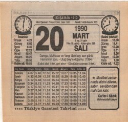 20 Mart 1990 Takvim Yaprağı EFM(N)5992 - 3