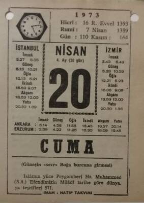 20 Nisan 1973 Takvim Yaprağı - Doğum Günü Hediyesi EFM(N)8117 - 1