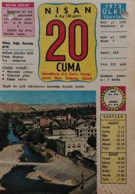 20 Nisan 1973 Takvim Yaprağı - Doğum Günü Hediyesi EFM(N)8325 - 2