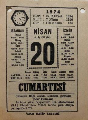 20 Nisan 1974 Takvim Yaprağı - Doğum Günü Hediyesi EFM(N)8177 - 2