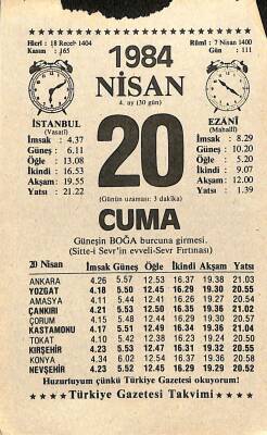 20 Nisan 1984 Takvim Yaprağı - Doğum Günü Hediyesi EFM(N)11207 - 1