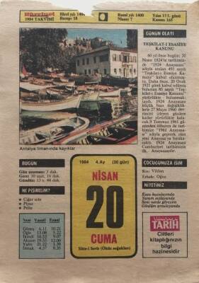 20 Nisan 1984 Takvim Yaprağı - Doğum Günü Hediyesi EFM(N)8381 - 2