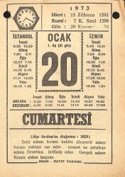 20 Ocak 1973 Takvim Yaprağı - Doğum Günü Hediyesi EFM(N)10829 - 4