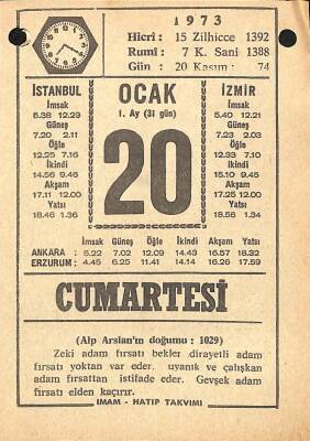 20 Ocak 1973 Takvim Yaprağı - Doğum Günü Hediyesi EFM(N)10829 - 3