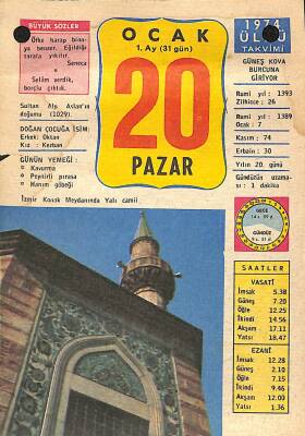 20 Ocak 1974 Takvim Yaprağı - Doğum Günü Hediyesi EFM(N)12417 - 1