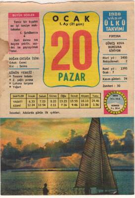 20 Ocak 1980 Takvim Yaprağı EFM(N)5068 - 1