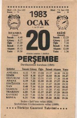 20 Ocak 1983 Takvim Yaprağı EFM(N)4573 - 1