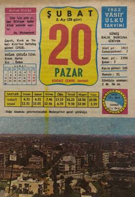 20 Şubat 1983 Takvim Yaprağı - Doğum Günü Hediyesi EFM(N)7742 - 1