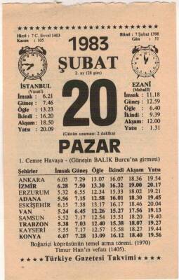 20 Şubat 1983 Takvim Yaprağı EFM(N)5400 - 1